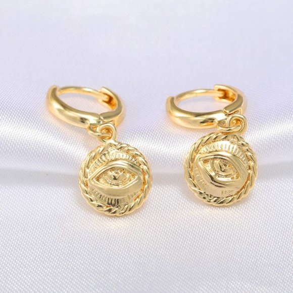 Evil Eye 18k plated Gold Earrings - Picture 1 of 3